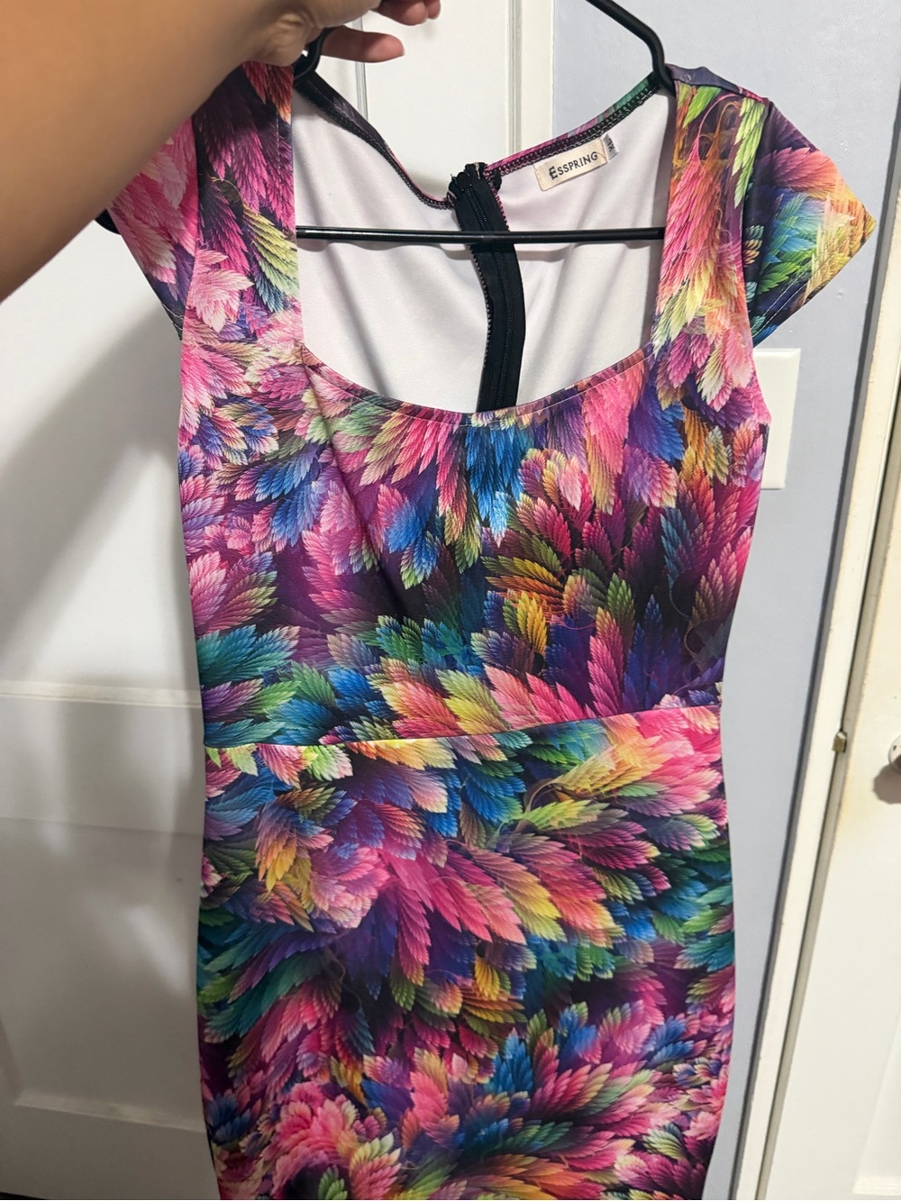 Espresso Rainbow Floral Feather-Print Midi Dress